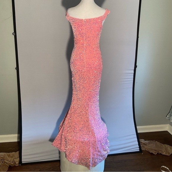 Faeriesty Dopamine XS Pink Crushed Velvet Bodycon Dress with Sequins, Front Slit - Picture 8 of 16